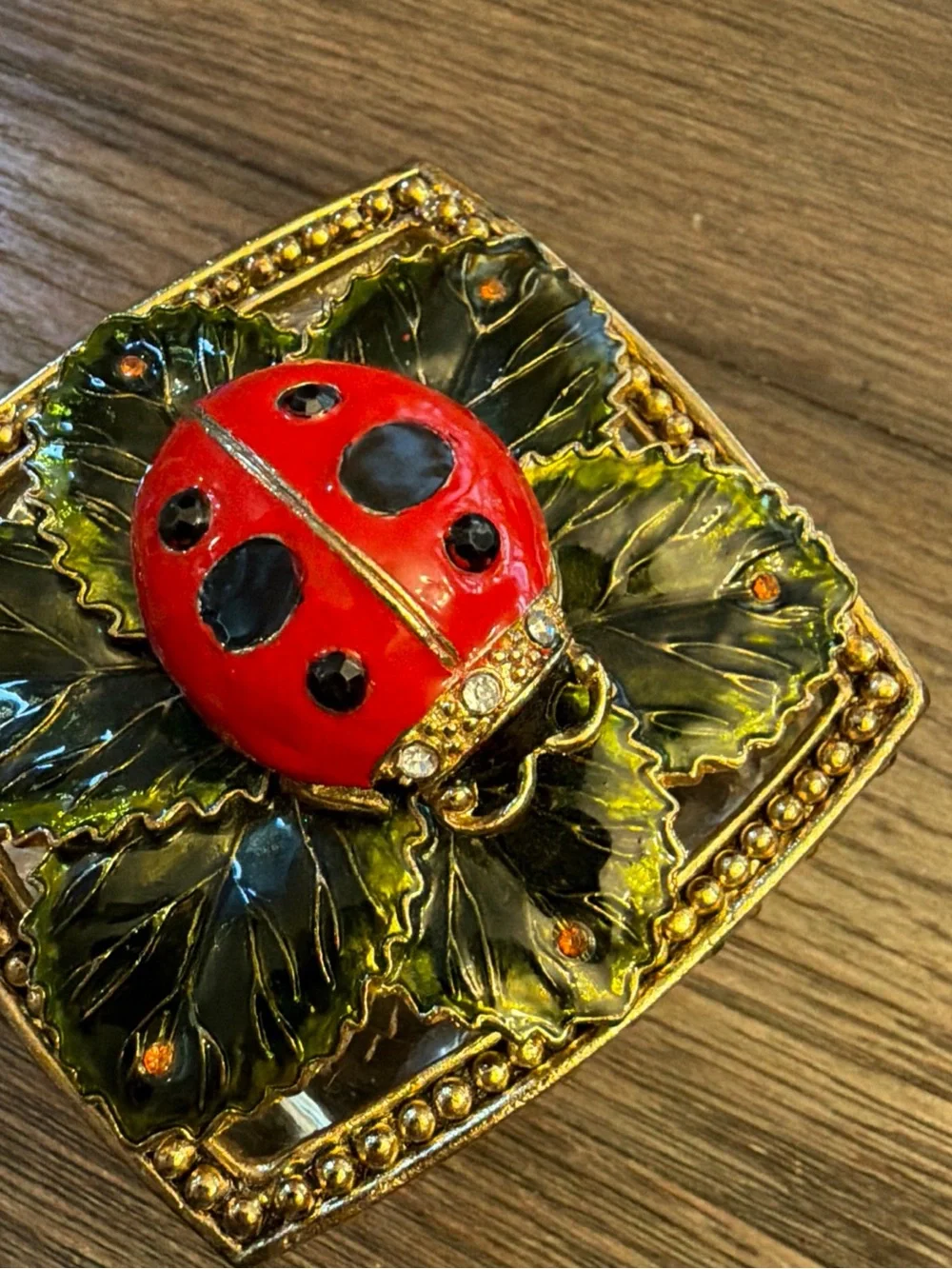 Glass Trinket Box with Enamel Ladybug Lid